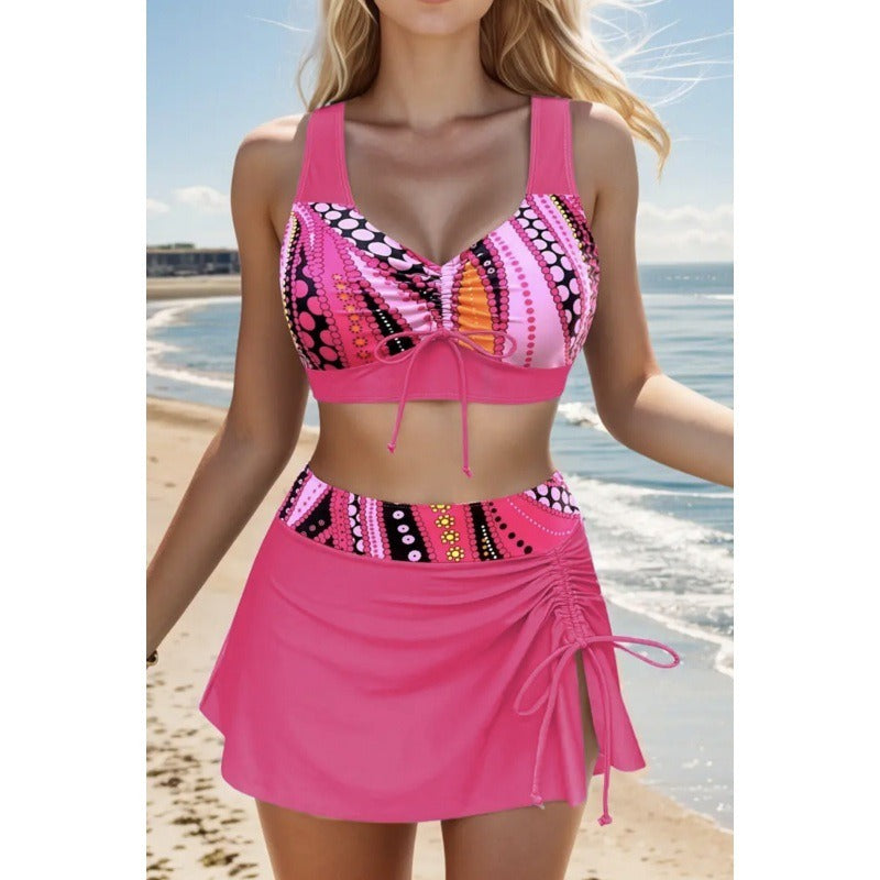 Ela - Dusty Pink Bikini with Bow and Leaf Print | Last Day 80% Discount!