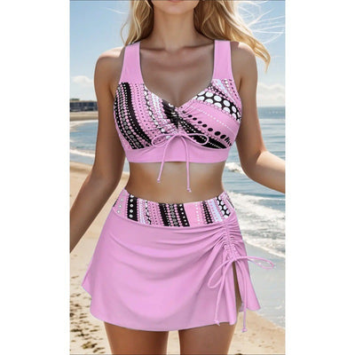 Ela - Dusty Pink Bikini with Bow and Leaf Print | Last Day 80% Discount!