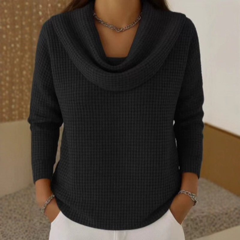 Amber™ | Warm Waffle-Knit Sweater with an Elegant Cowl Neck