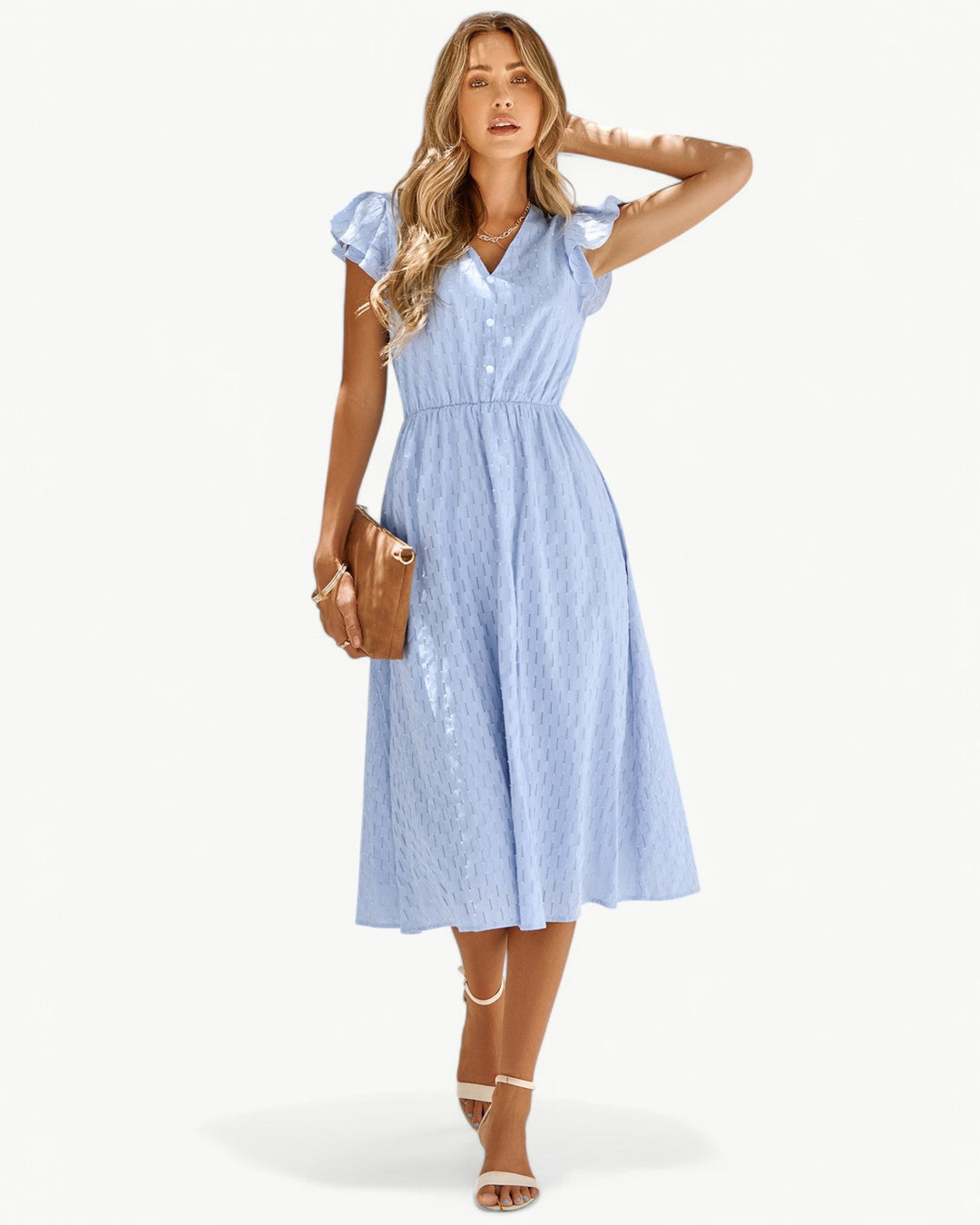 Lara™ | Dress with V-neck and Ruffled Sleeves
