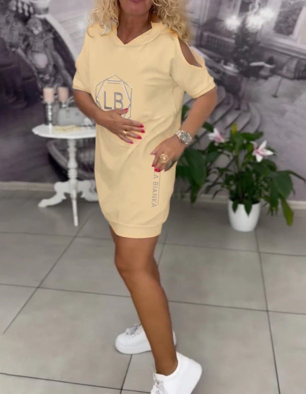 Maya™ | Casual Hooded Dress with Letter Print