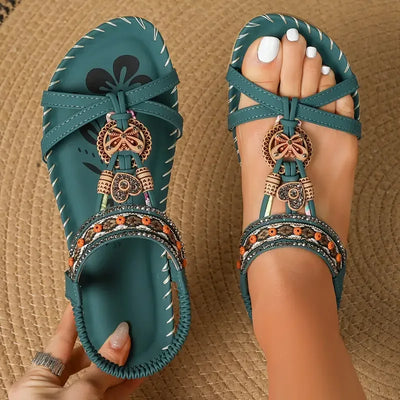 Collela™ | Elegant Sandals Decorated with Flowers & a Butterfly in Rhinestones