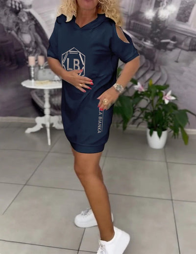 Maya™ | Casual Hooded Dress with Letter Print