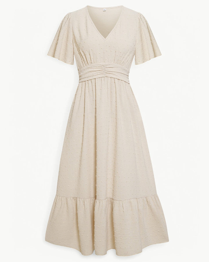 Renee™ | V-Neck Calf-Length Dress with Short Sleeves