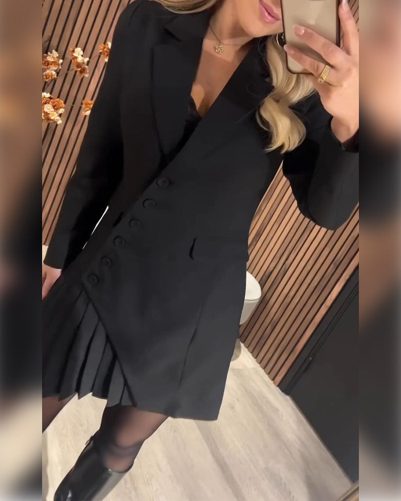 Ally™ | Solid-Color Dress with Lapels & Blazer Style
