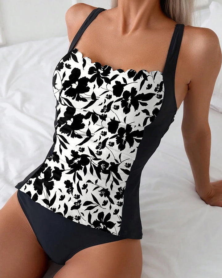 Noor – Black and White Strapless Tankini | Last Day 80% Off!