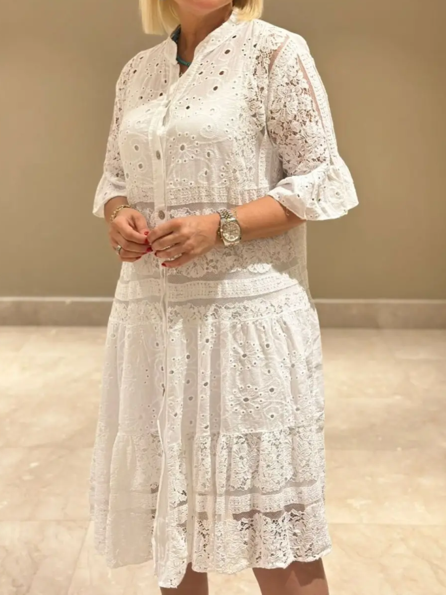 Selina™ | Embroided Dress with Button Closure