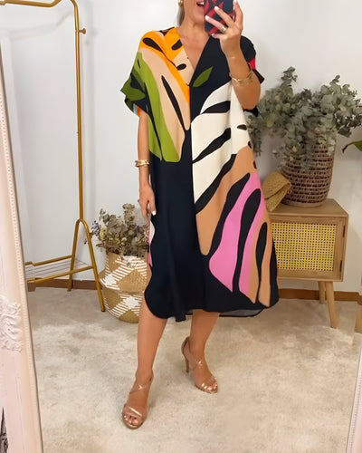 Roos™ | Casual Dress with Colourful Leaf Print