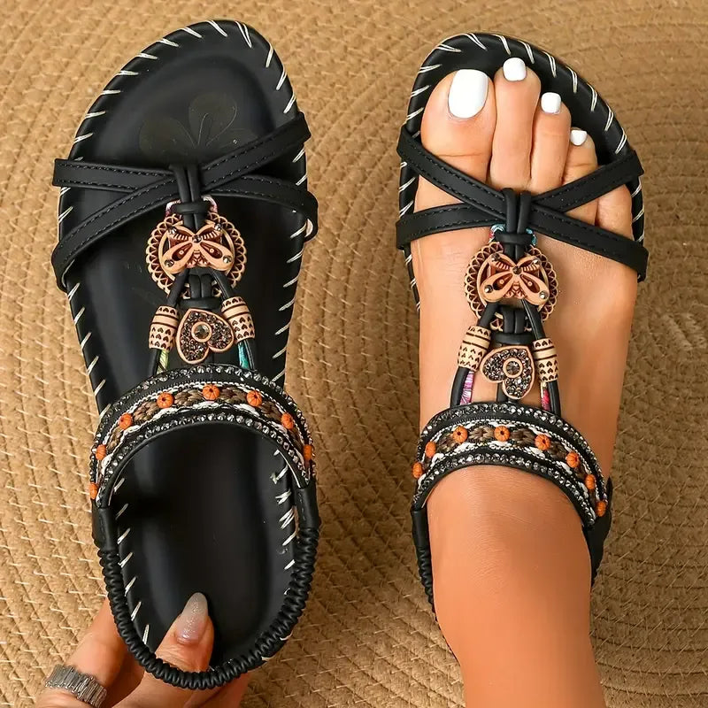Collela™ | Elegant Sandals Decorated with Flowers & a Butterfly in Rhinestones