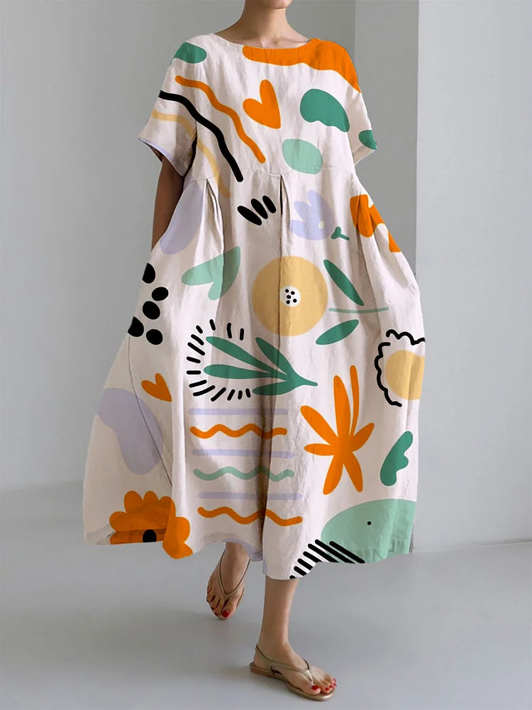 MILENA | Long Coloured Dress with Lightweight Comfort and Artistic Print for a Unique Summer Style
