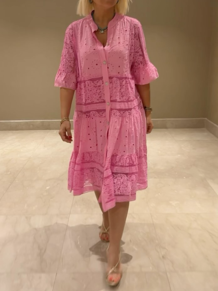 Selina™ | Embroided Dress with Button Closure