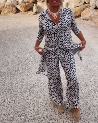 Anne™ | Vintage Printed Set with Lapels and Buttons