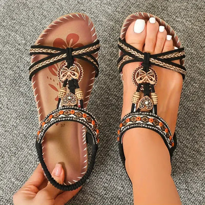 Collela™ | Elegant Sandals Decorated with Flowers & a Butterfly in Rhinestones
