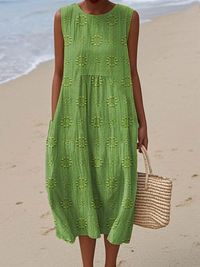 Aikaterini™ | Elegant Sleeveless Cotton Dress with Pockets