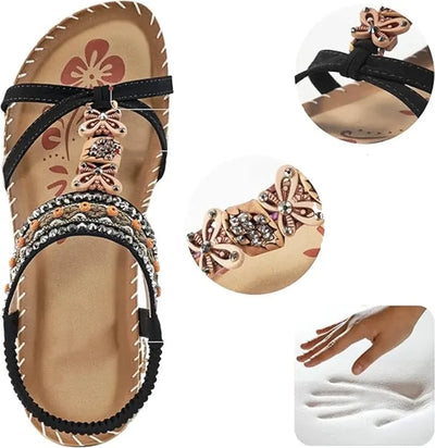 Collela™ | Elegant Sandals Decorated with Flowers & a Butterfly in Rhinestones