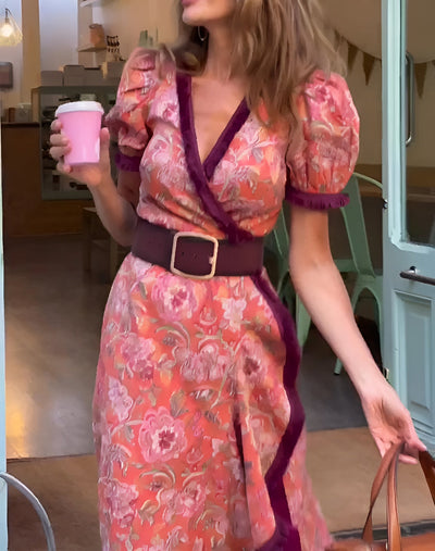 Amalia™ | Elegant Pink Maxi Dress with Short Sleeves