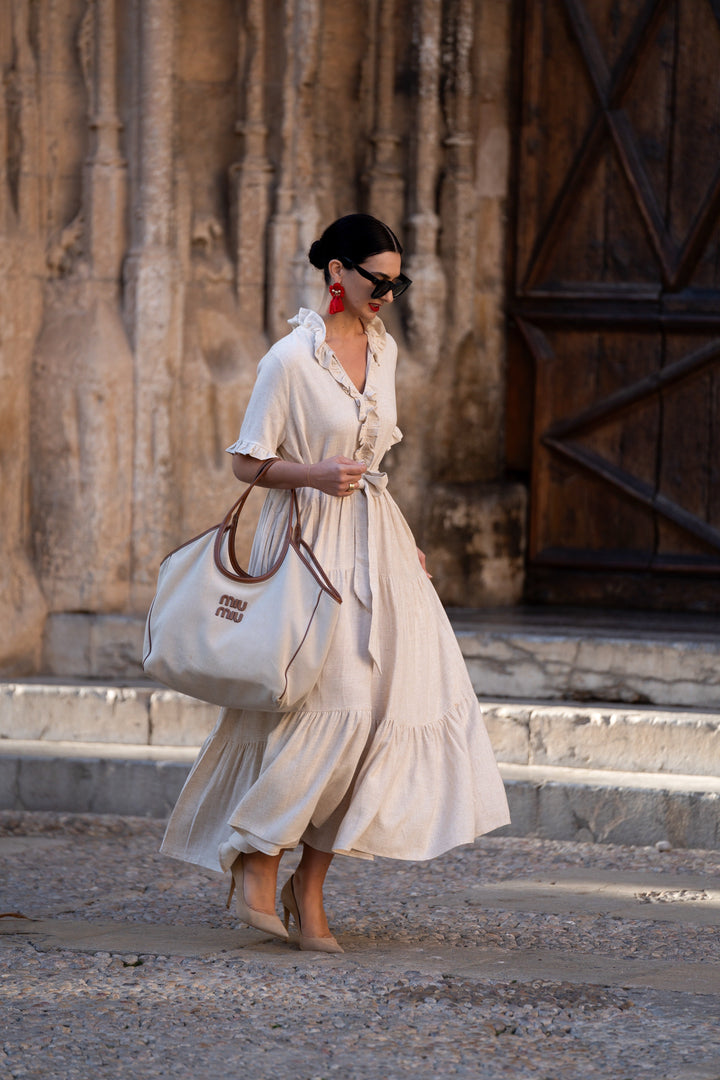 Igone™ | Loose Beige Linen Dress