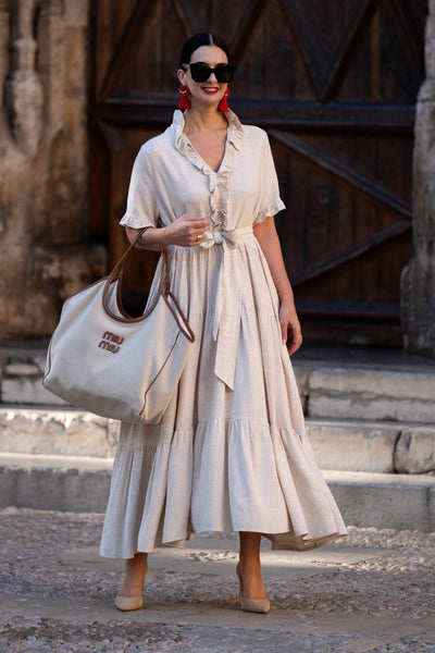 Igone™ | Loose Beige Linen Dress