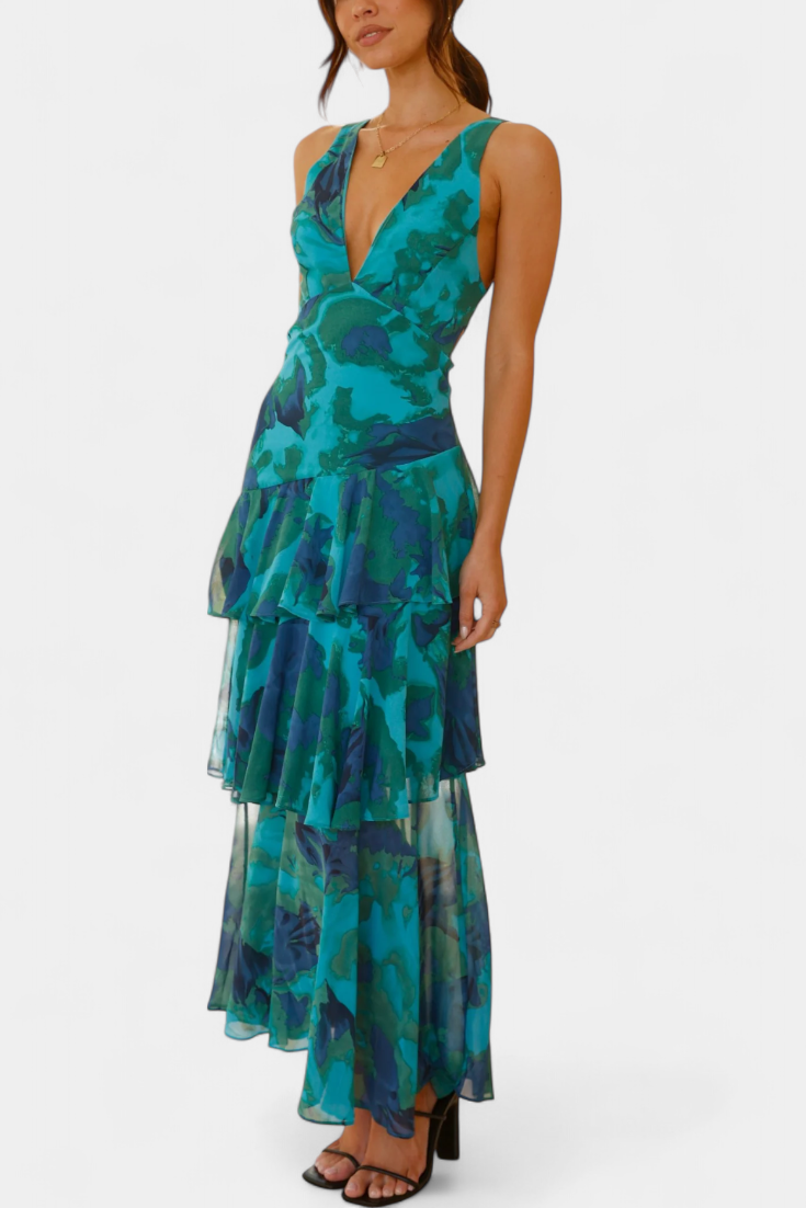 Jimena™ | Elegant Chiffon Dress with V-Neckline & Flowing Layers