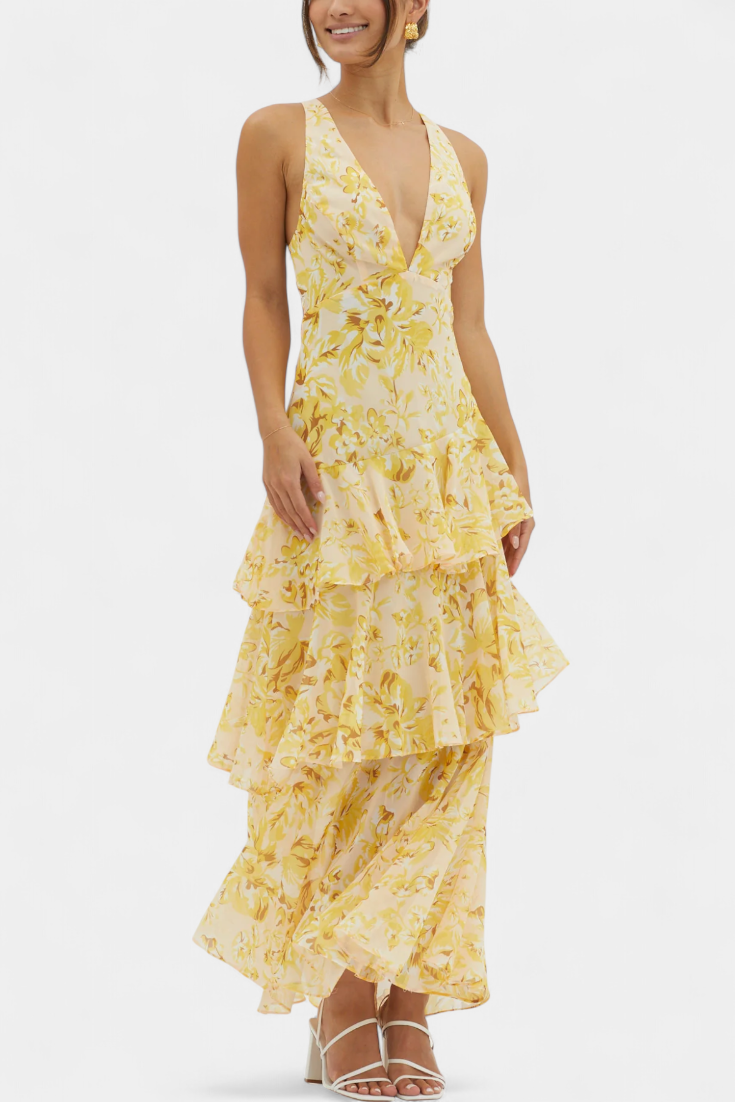 Jimena™ | Elegant Chiffon Dress with V-Neckline & Flowing Layers