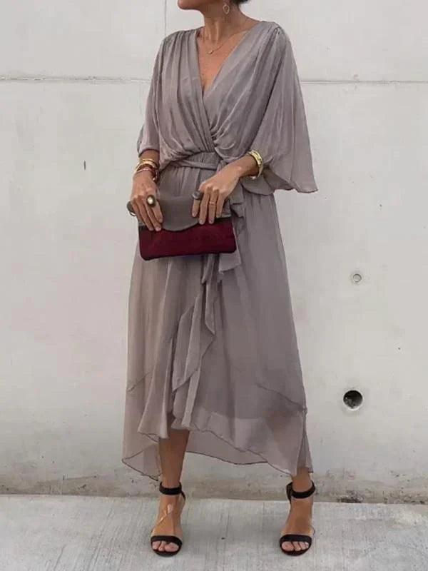 Monica™ | Silk Chiffon V-Neck Dress