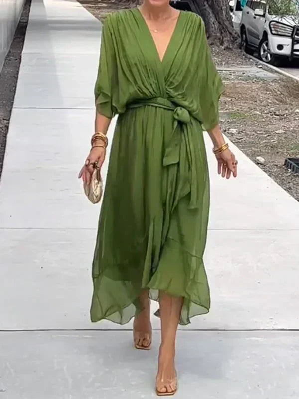 Monica™ | Silk Chiffon V-Neck Dress