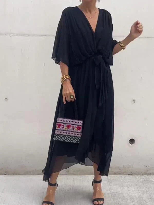 Monica™ | Silk Chiffon V-Neck Dress