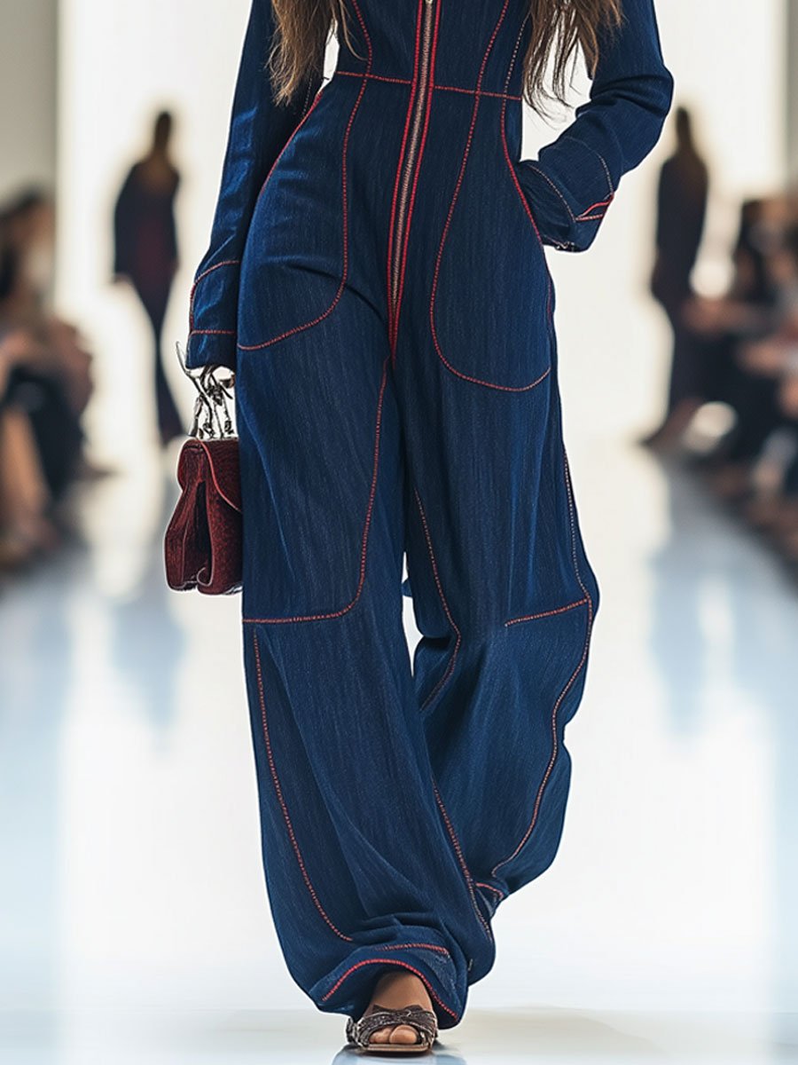 Urbanza™ | Casual Loose Retro Long Sleeve Jumpsuit