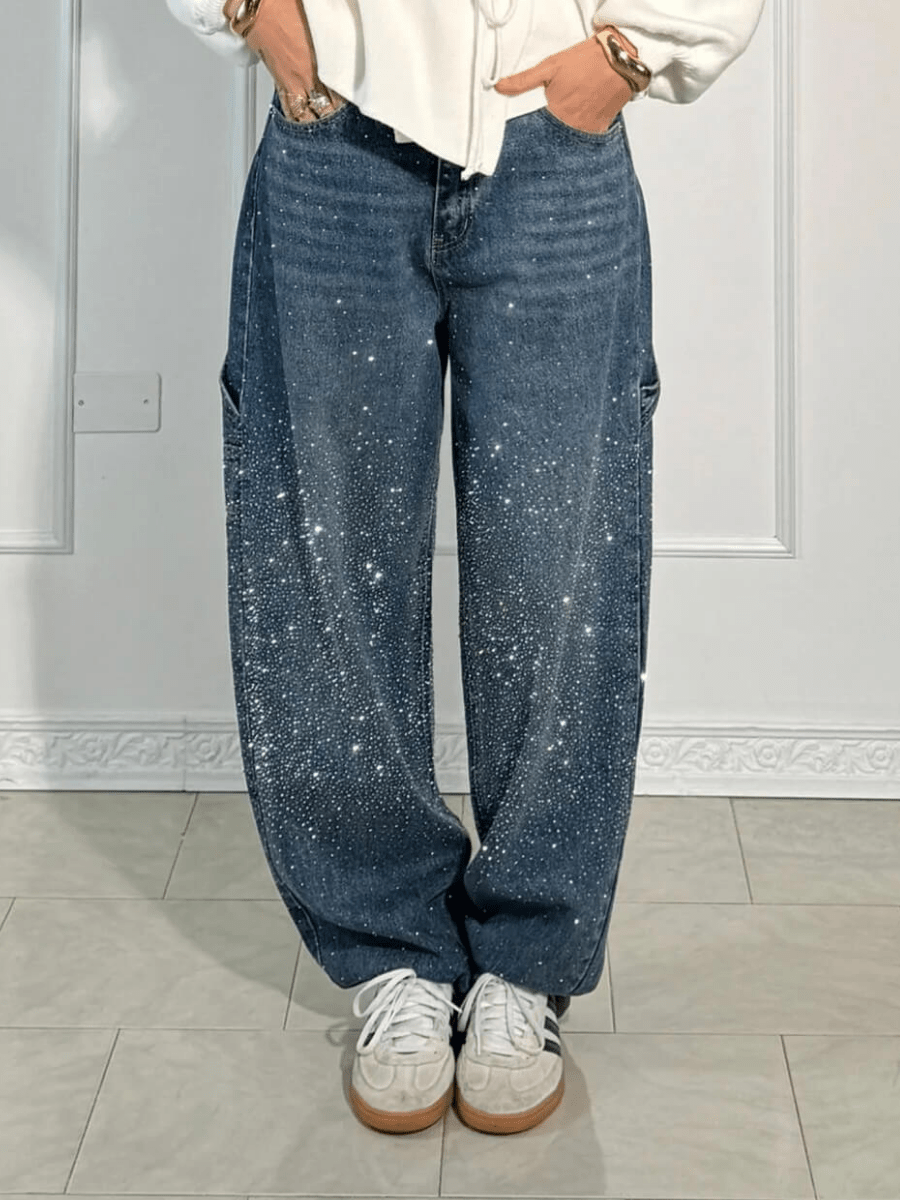 Julia™ | Trendy Balloon Carpenter Jeans with Glitters