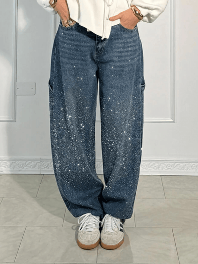 Julia™ | Trendy Balloon Carpenter Jeans with Glitters