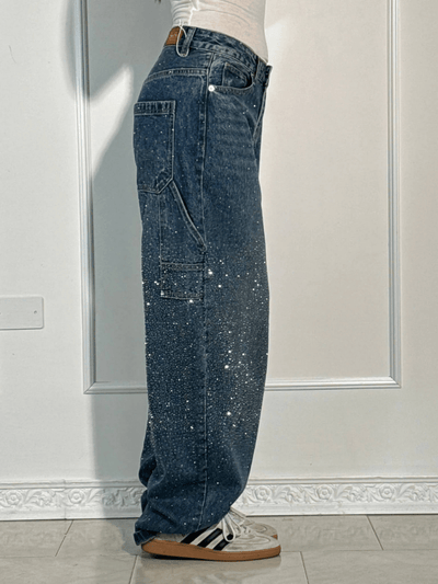Julia™ | Trendy Balloon Carpenter Jeans with Glitters