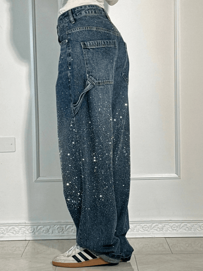Julia™ | Trendy Balloon Carpenter Jeans with Glitters