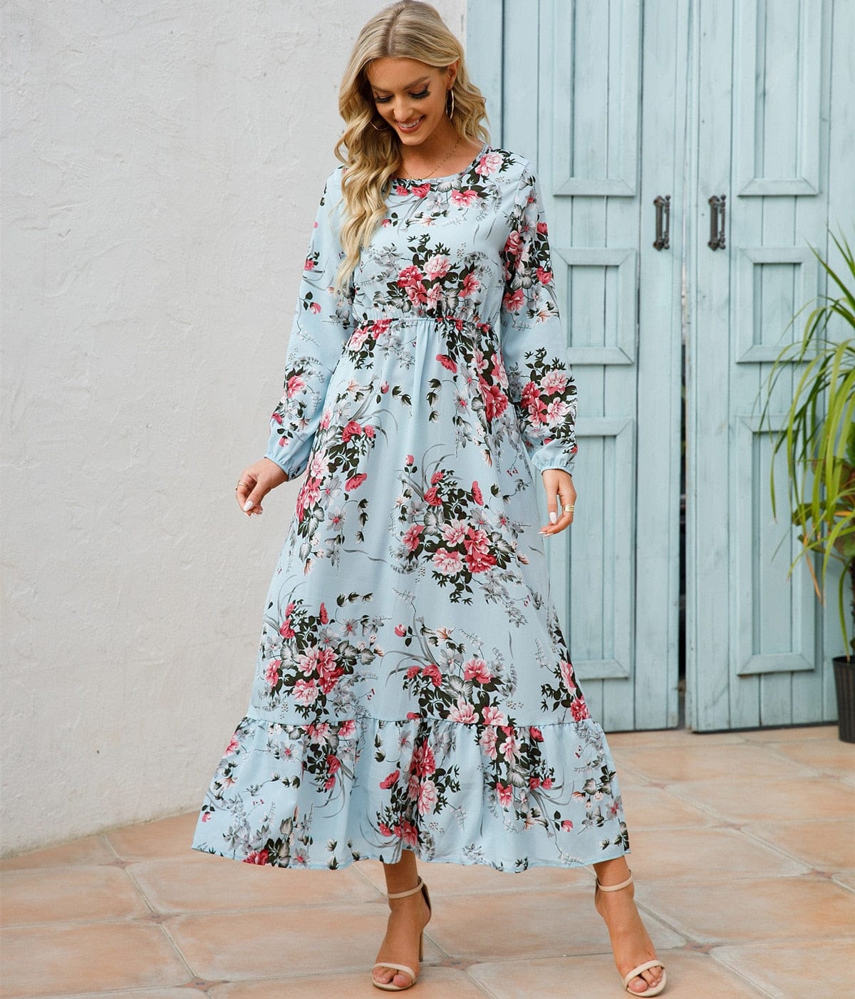 Loua™ Light Blue Summer Ibiza Dress with Floral Print