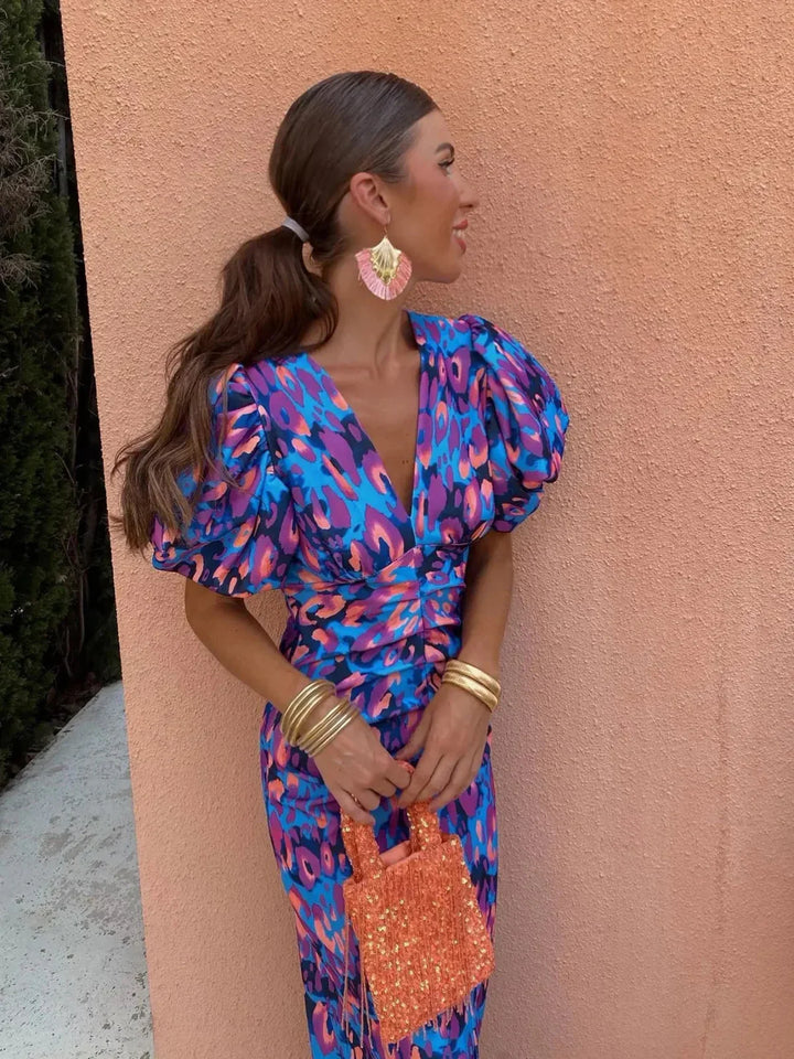 Lily™ | Colourful Dress with Pleated Sleeves