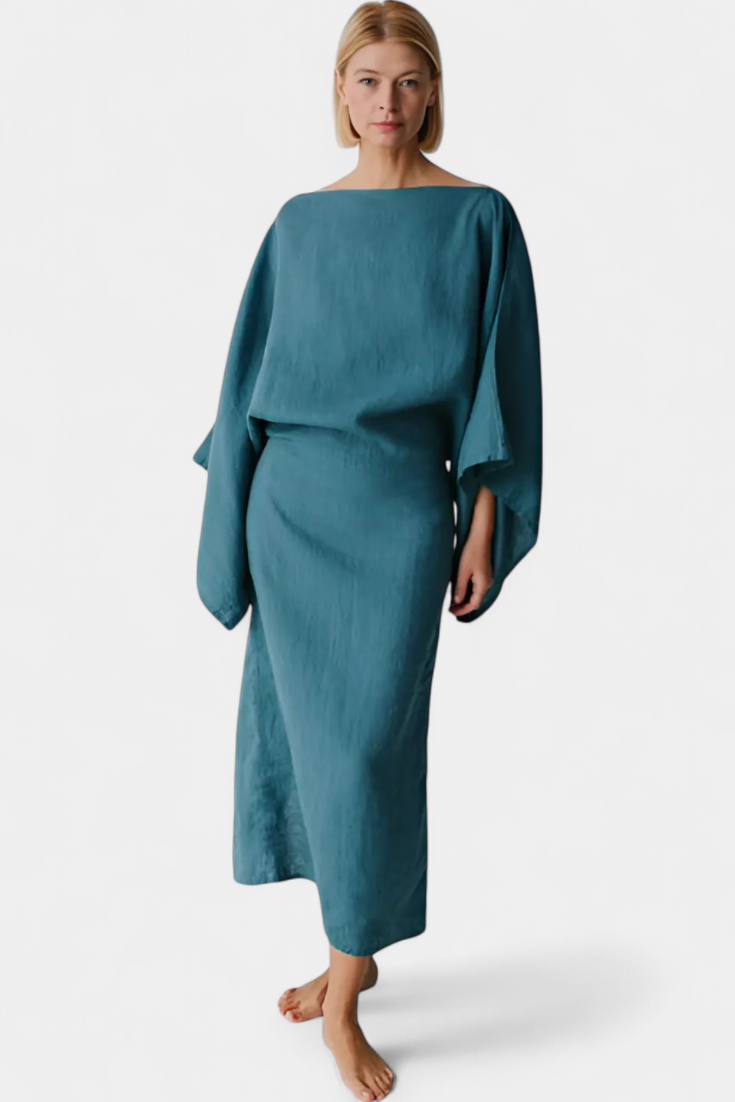 Kamilia Linen and Cotton Kimono Dress with Belt