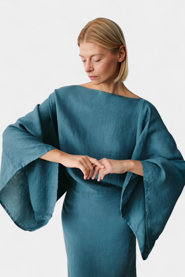 Kamilia Linen and Cotton Kimono Dress with Belt