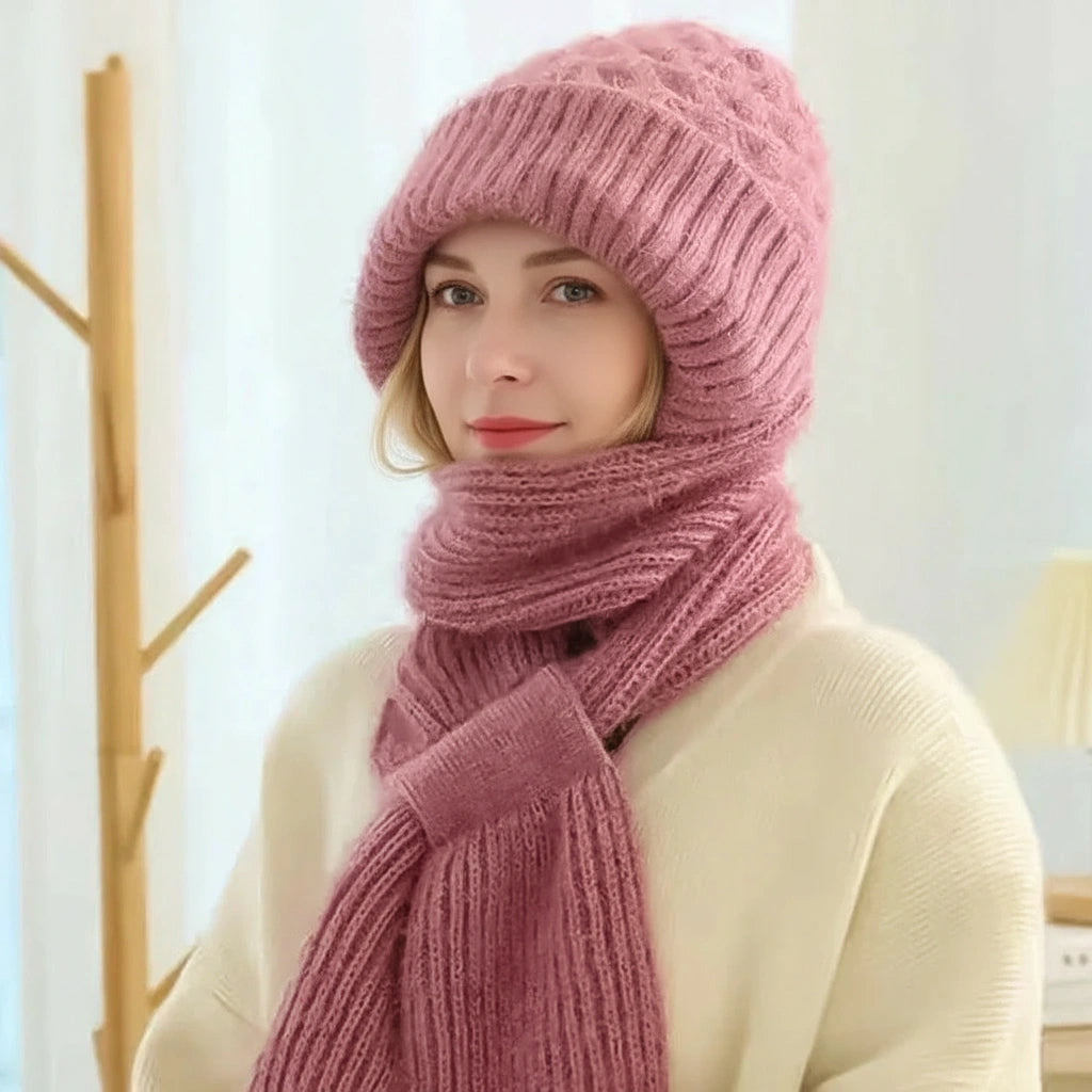 Fleece-Lined Windproof Hat & Scarf with Integrated Ear Protection