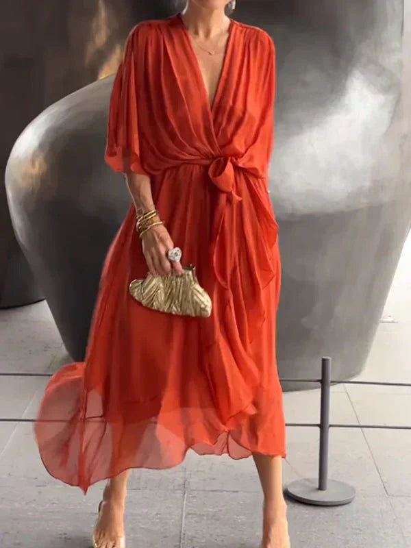 Monica™ | Silk Chiffon V-Neck Dress