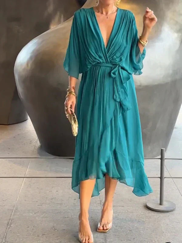 Monica™ | Silk Chiffon V-Neck Dress