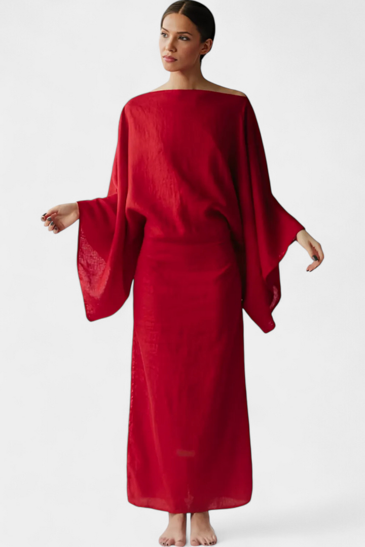Kamilia Linen and Cotton Kimono Dress with Belt
