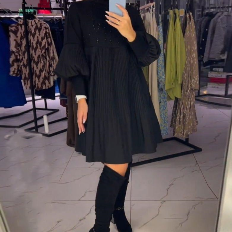 Luna™ | Elegant Pleated Dress with Puff Sleeves