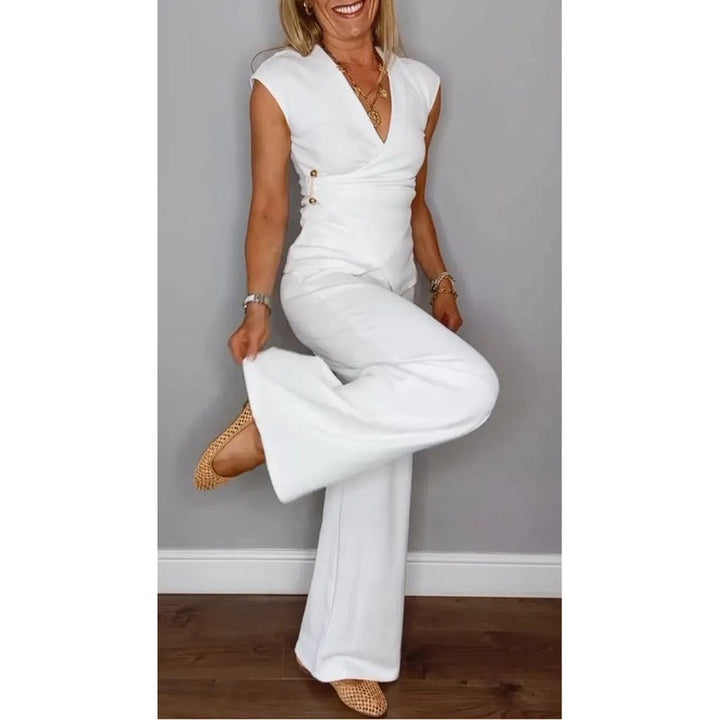 Palmira™| Complete Elegant Set with V-Neck Top & Wide-Leg Pants